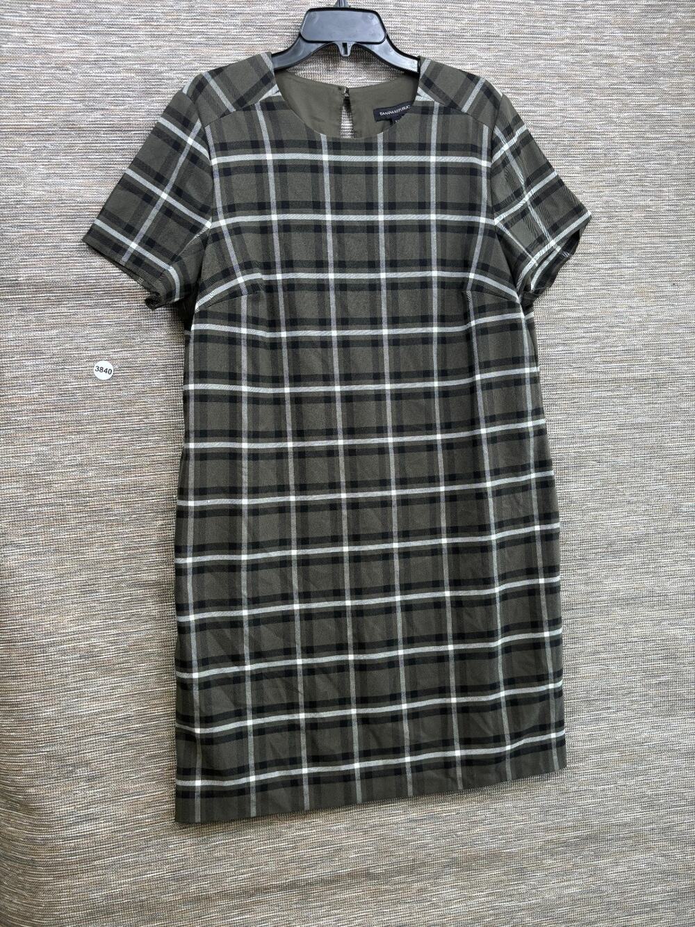Banana Republic Plaid Shift Dress Womens Size XL Green Short Sleeve Career